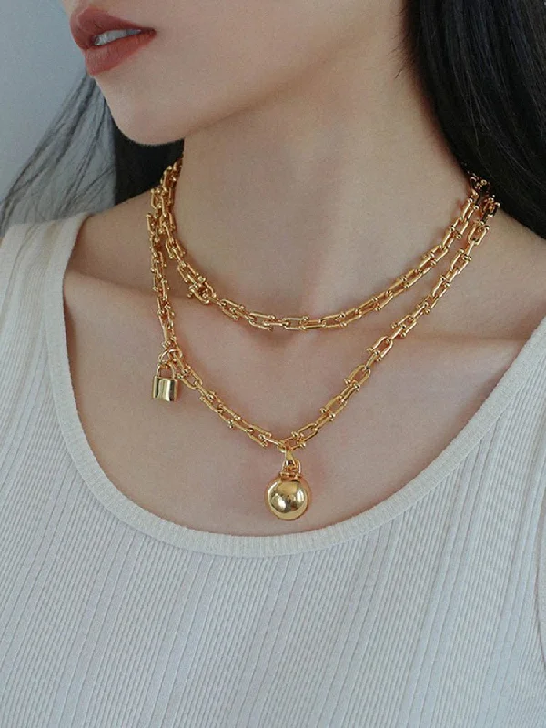 Ladies bridal statement necklace-Trendy Gold Plated U-shaped Thick Chain Necklace