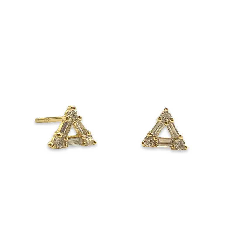 Ladies gold-plated earrings-Geovana Triangle Baguette Studs