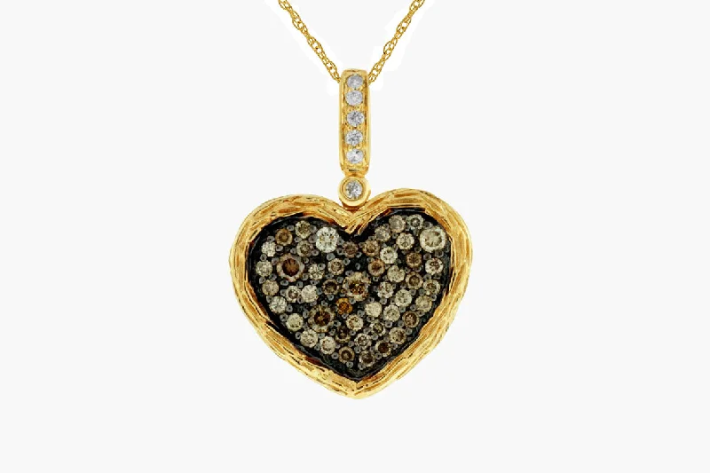 Ladies vintage necklace-14k yellow gold heart shaped chocolate diamond necklace