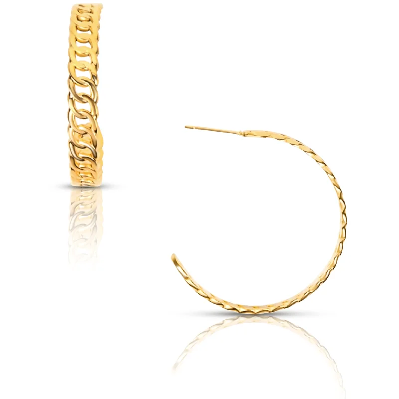 Ladies sterling silver earrings-Lana Chain Hoop Earring - Gold