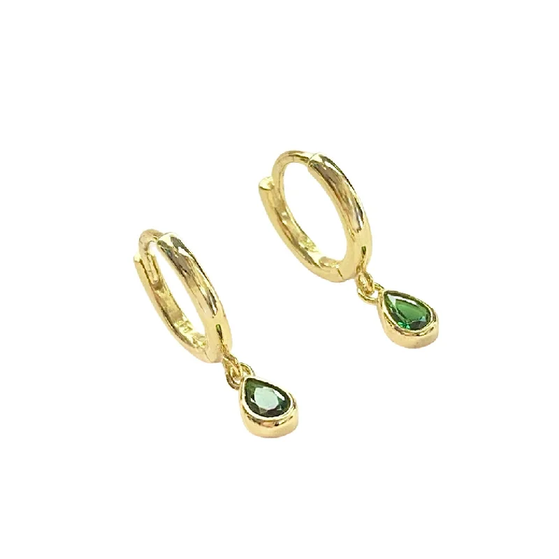 Ladies large hoop earrings-Birthstone Teardrop Huggies