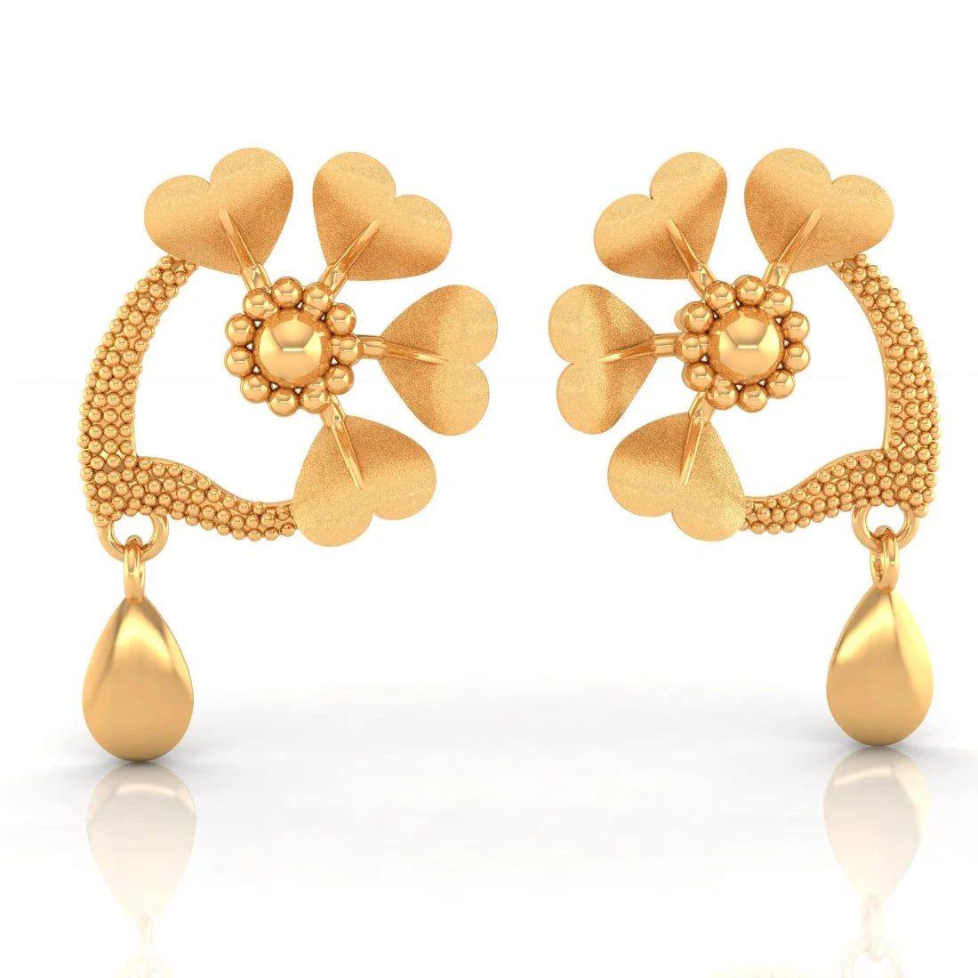 Ladies pearl hoop earrings-22KT (916) Yellow Gold Heart Shaped Stud Earrings With Drop Charm