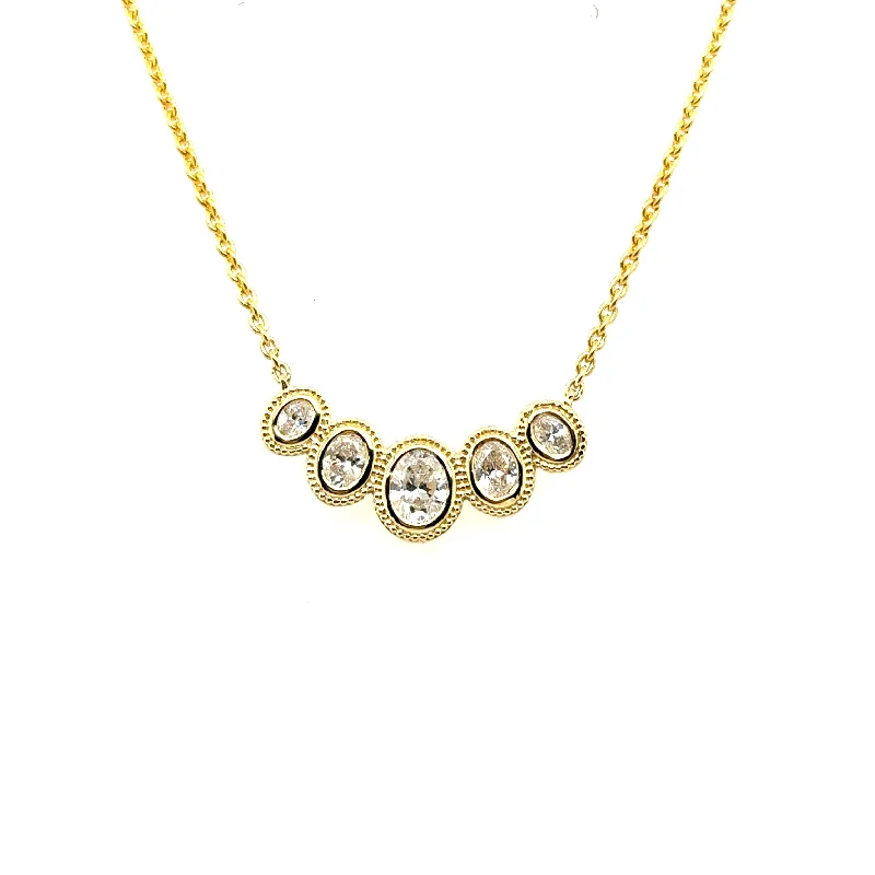 Ladies vintage gold necklace-Oval Diamond Curved Bar Necklace