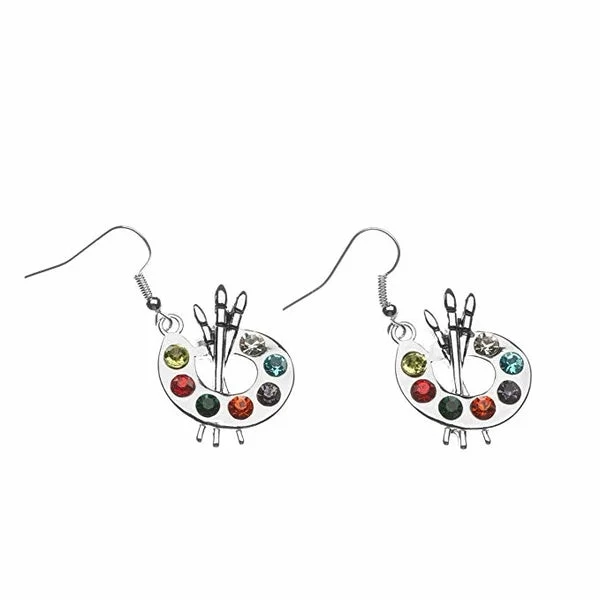 Ladies classic drop earrings-Paint Brush and Colorful Paint Palette Dangle Charm Earrings