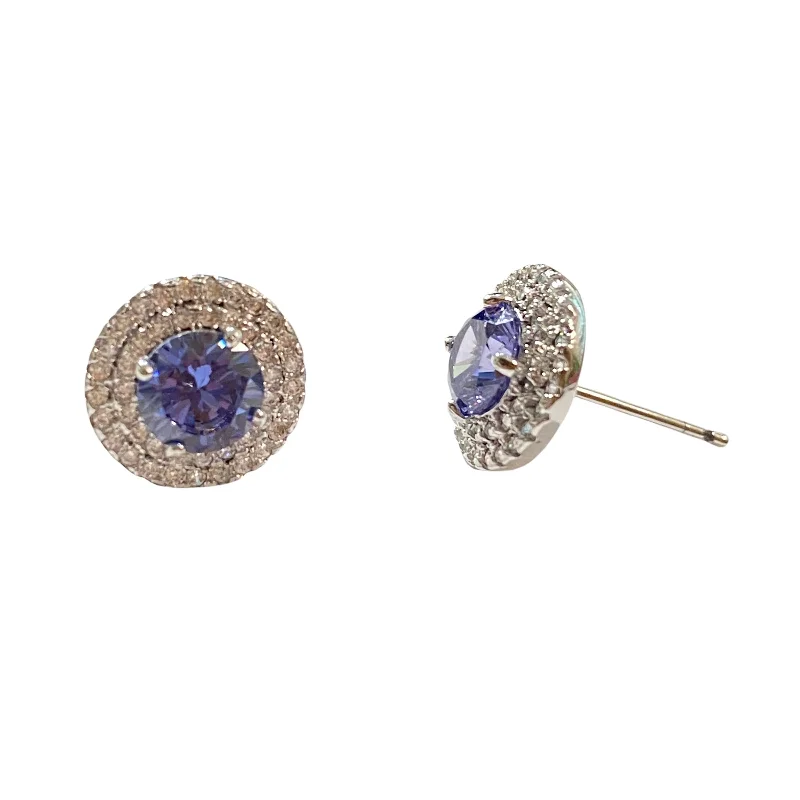 Ladies gold-plated earrings-Adriene Round Birthstone Double Halo Studs