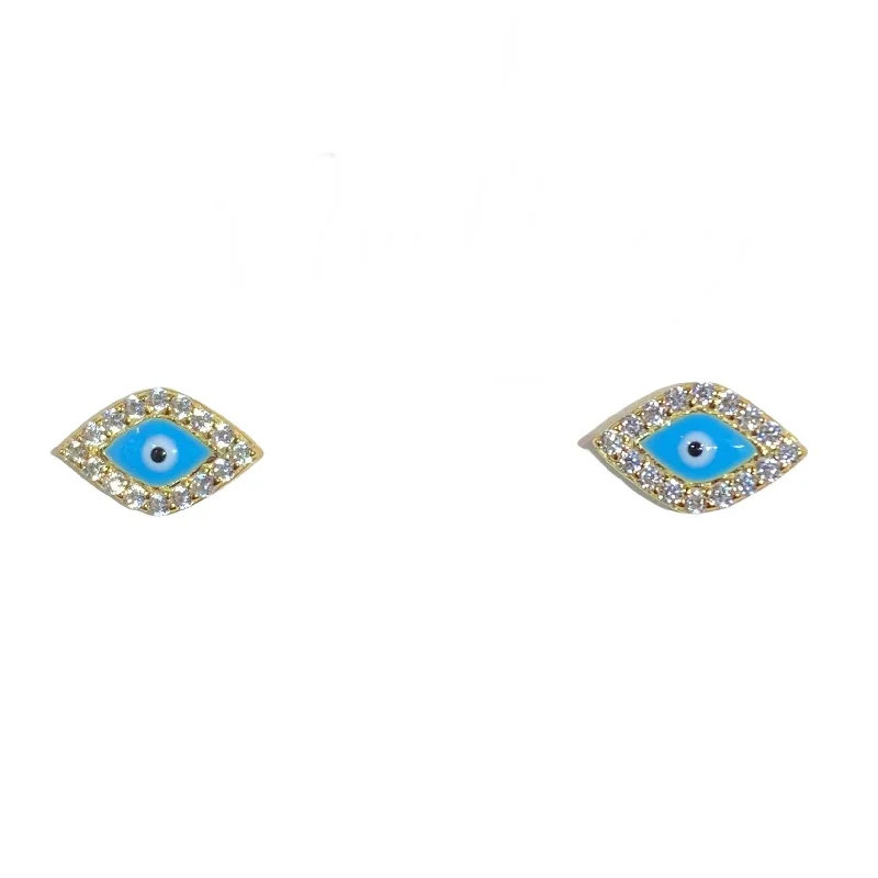 Ladies dainty earrings-Evil Eye Blue Studs