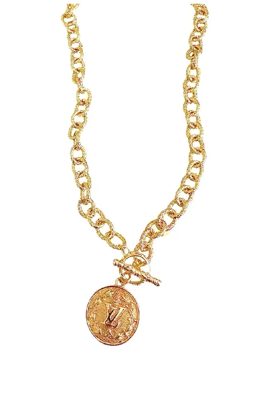 Ladies sterling silver necklace-LV Golden Medallion Necklace