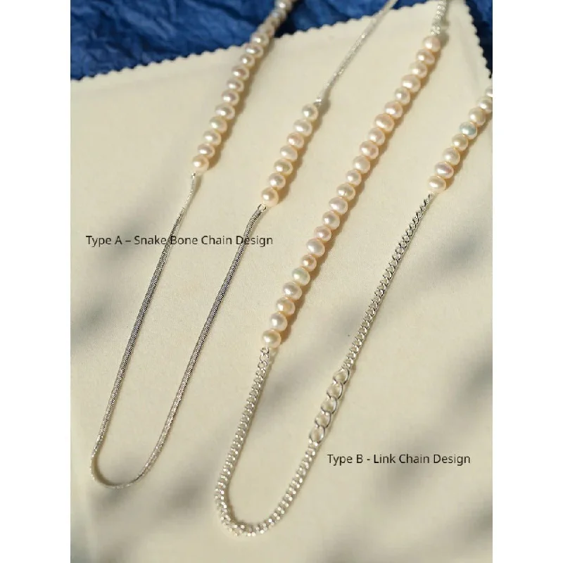 Ladies statement jewelry necklace-Minimalist Serpent Bone Chain Pearl Y Necklaces