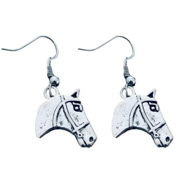 Ladies fashion jewelry earrings-Horse Head Charm Earrings