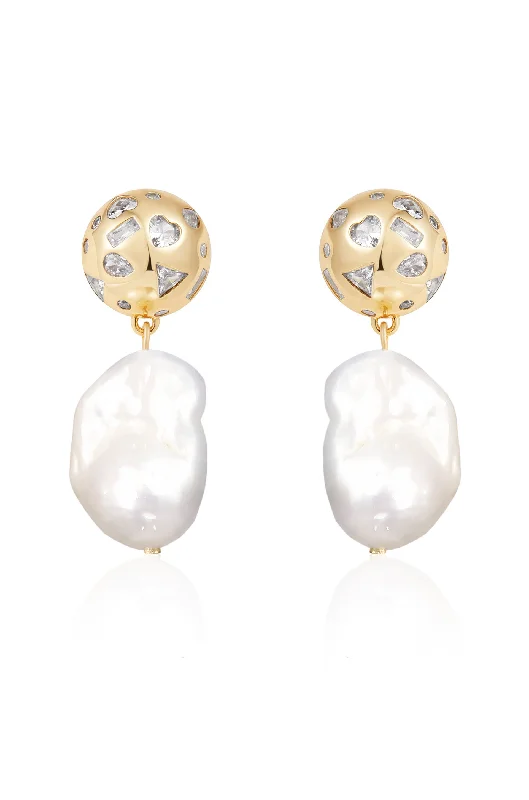 Ladies designer earrings-Bezel Ball Drop Pearl Earrings