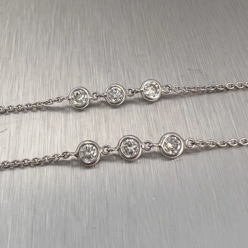 Ladies halo necklace-14k White Gold Princess & Round Diamond Station Necklace 3.50ctw 36.5"