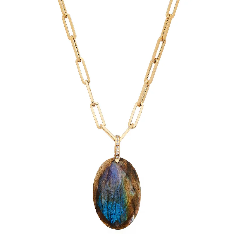 Ladies fashion necklace-Natalia Necklace Yellow Gold Labradorite Oval