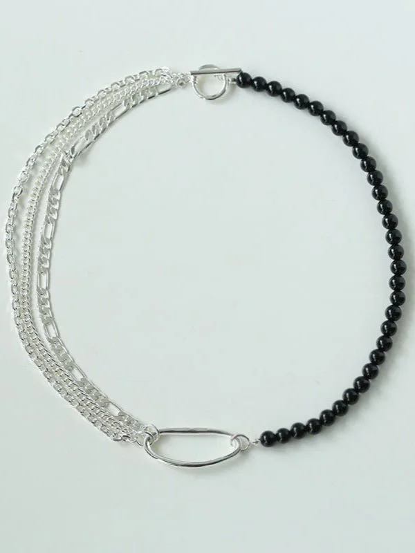 Ladies crystal necklace-Black Agate Splicing Multi-layer Chain Necklace