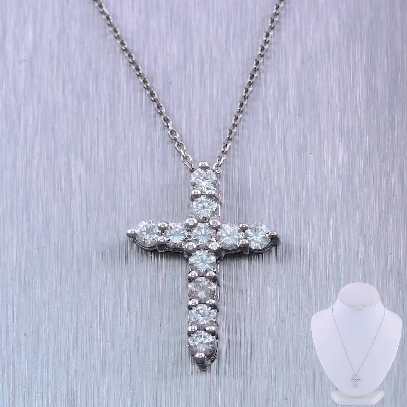 Ladies custom necklace-14k White Gold 1.01ctw Diamond Cross 20" Necklace