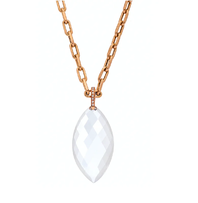 Ladies gold-plated necklace-Natalia Necklace Rose Gold Clear Quartz Oval