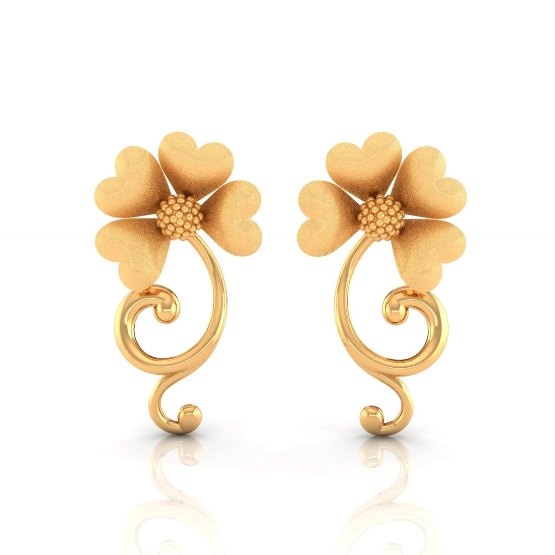 Ladies hanging earrings-22KT (916) Yellow Gold Heart-Petal With Vine-Inspired Swirls Stud Earrings