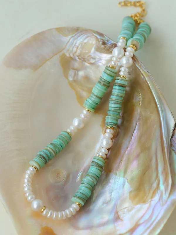 Ladies gold solitaire necklace-Green Shell Baroque Pearl Necklace