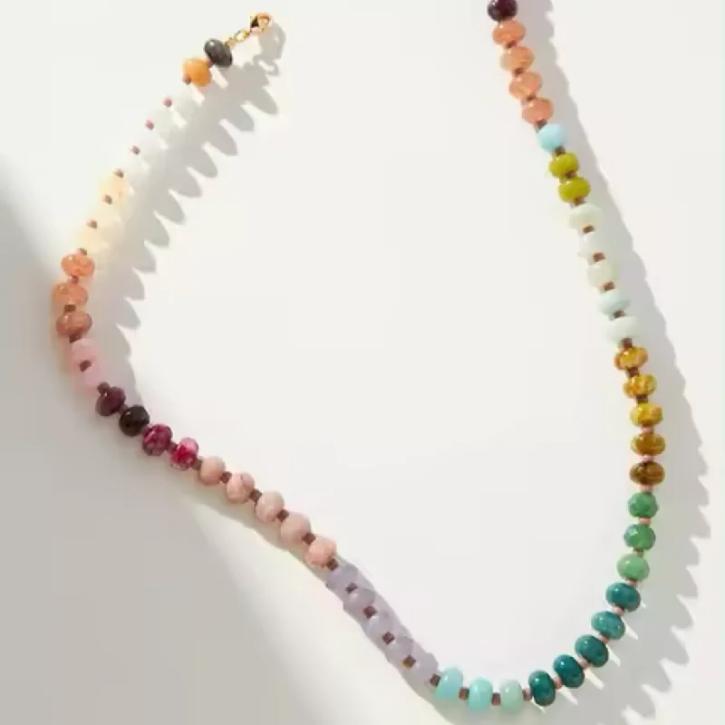 Ladies engraved heart necklace-Rainbow Stone Necklace - Muted Colors