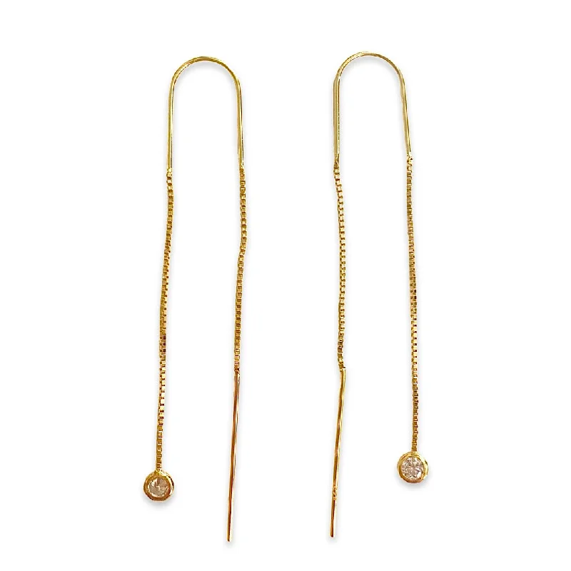 Ladies gold earrings-Amy Solo Bezel Threader Earrings