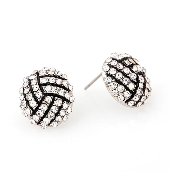 Ladies gold hoop earrings-Volleyball Rhinestone Stud Earrings