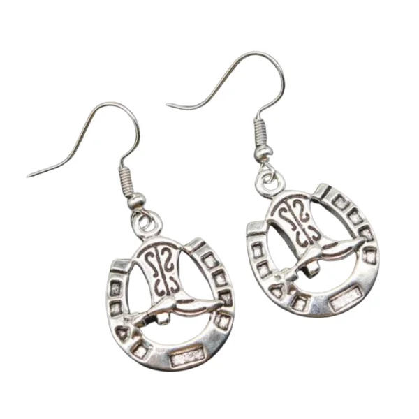 Ladies fashion jewelry earrings-Horseshoe Boot Charm Earrings