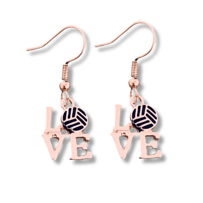 Ladies small stud earrings-Love Volleyball Rose Gold Earrings