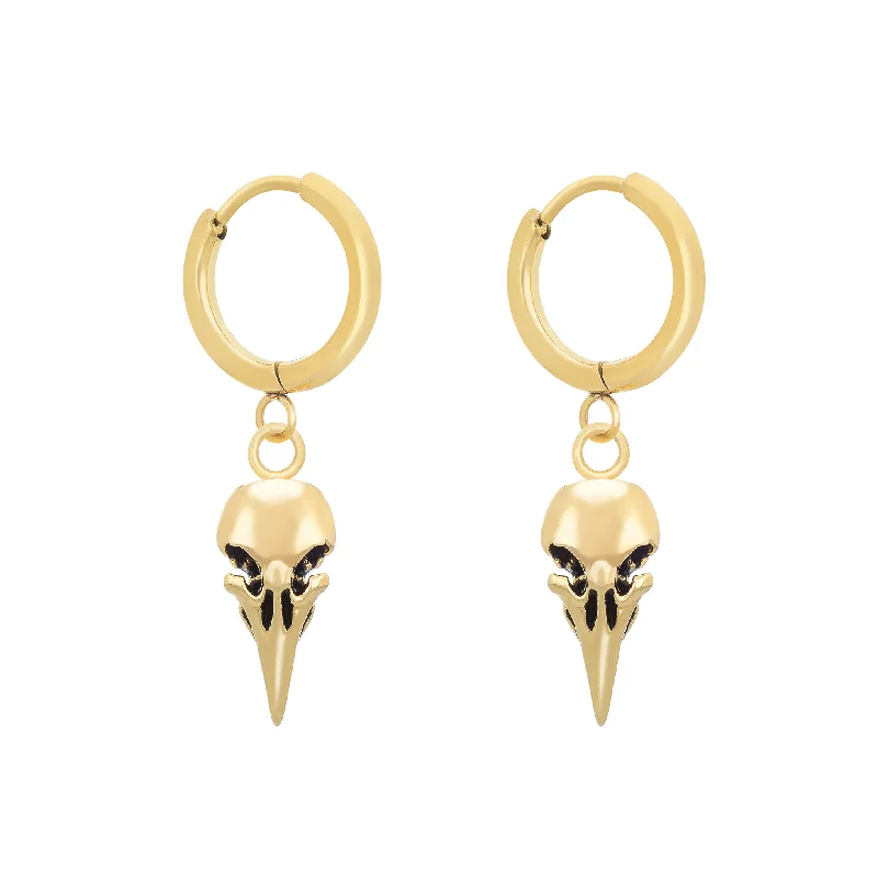 Ladies hoop stud earrings-Bird Skull Earrings