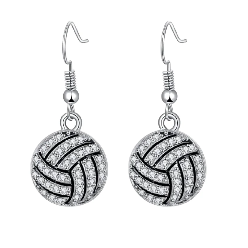 Ladies heart-shaped earrings-Volleyball Rhinestone Earrings