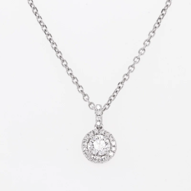 Ladies beaded necklace-14k White Gold Diamond Circlet Halo Drop Necklace 0.48ctw G VS2 18" 3.5g