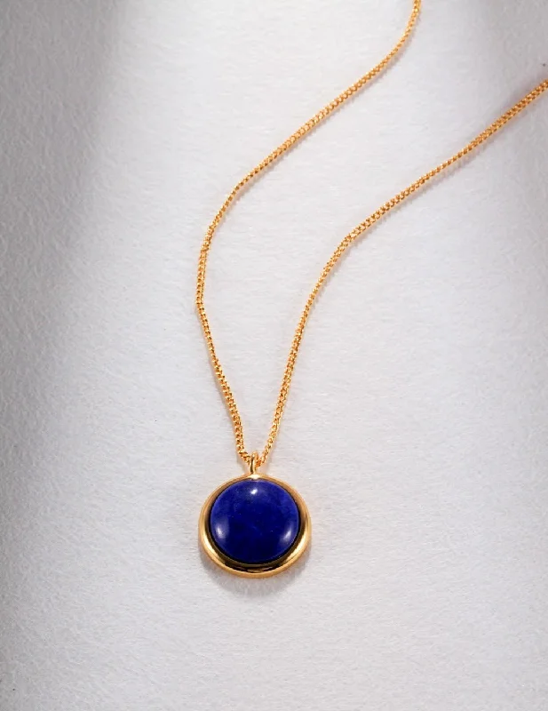 Ladies vintage necklace-Natural Lapis Lazuli Stone Round Necklace