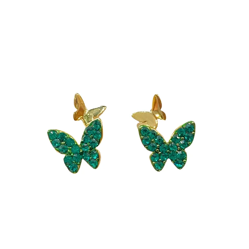 Ladies emerald earrings-Sweet Butterfly Duo Studs