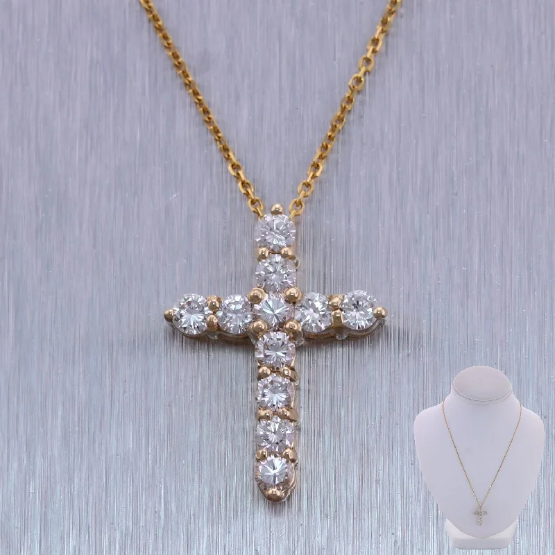 Ladies birthstone charm necklace-Modern 14k Yellow Gold 1.10ctw Diamond Cross 20" Necklace