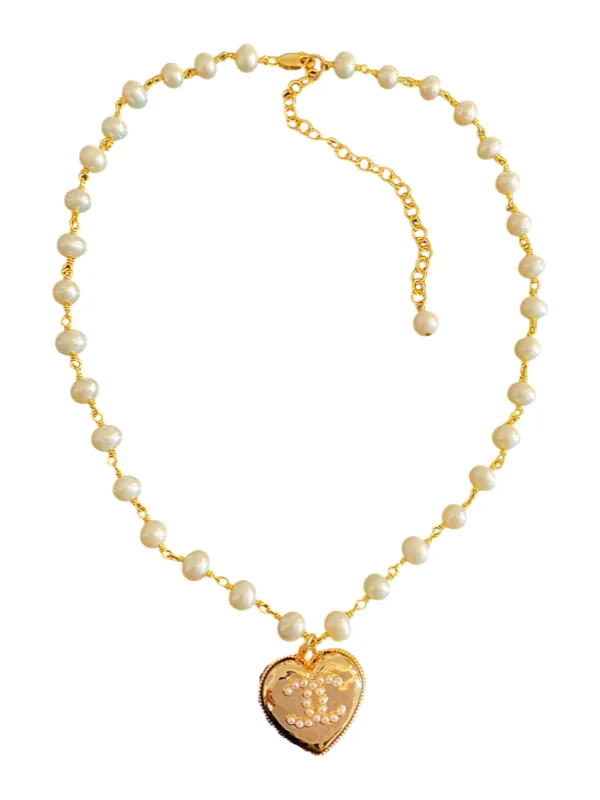 Ladies vintage gold necklace-CC Gold Heart Charm Necklace