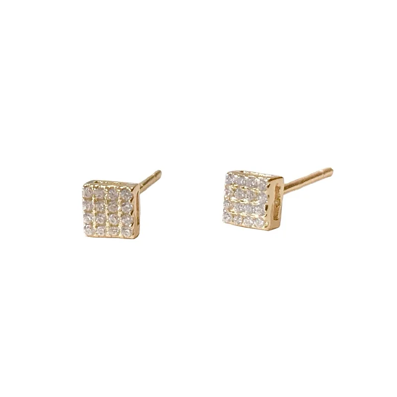 Ladies unique earrings-Geovana Tiny Square Sparkle Studs