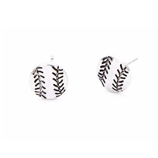 Ladies sparkling earrings-Baseball Stud Earrings