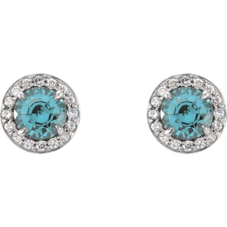 Ladies hoop gold earrings-14K White 4 mm Natural Aquamarine & 1/10 CTW Natural Diamond Earrings