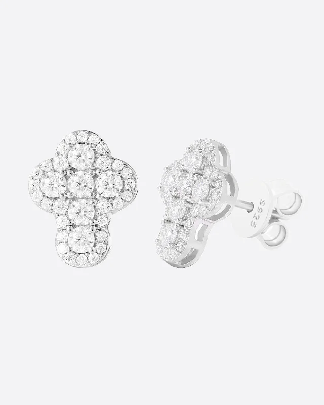 Ladies long dangle earrings-MOISSANITE CLOUD CROSS STUDS. - WHITE GOLD