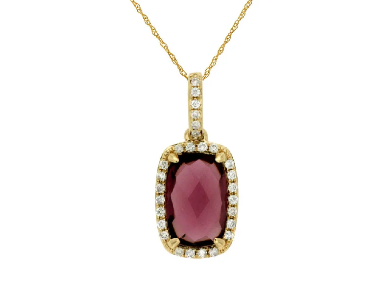 Ladies trendy necklace-14k yellow gold rhodalite garnet and diamond necklace