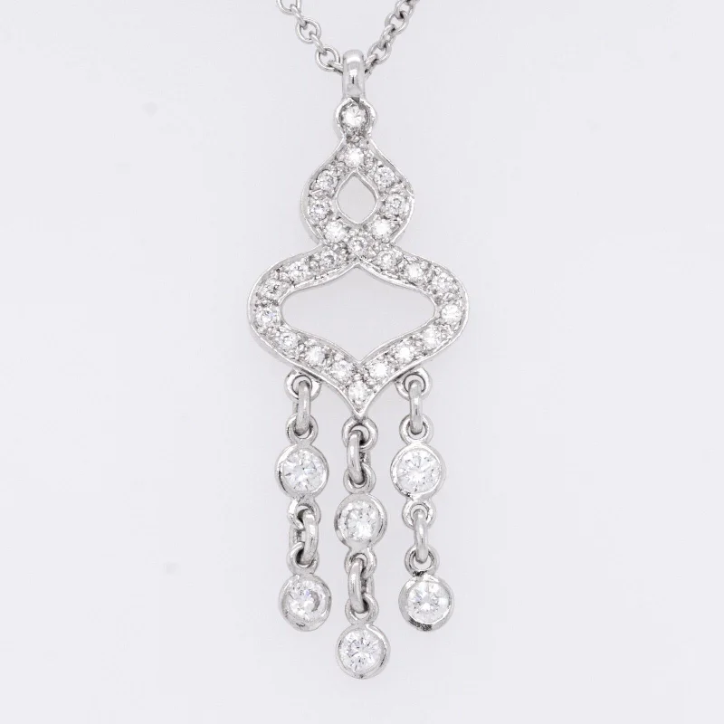 Ladies silver heart necklace-18k White Gold Diamond Chandelier Dangling Pendant Necklace 0.90ctw G VS2 15.5"