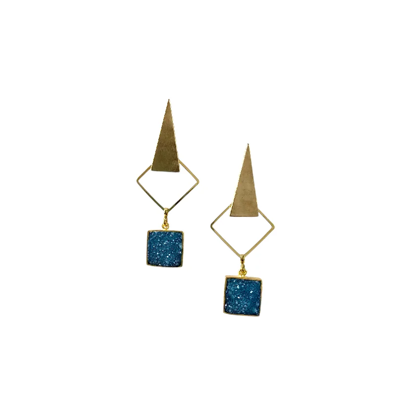 Ladies gemstone stud earrings-The Blue Sugar Druzy Earrings