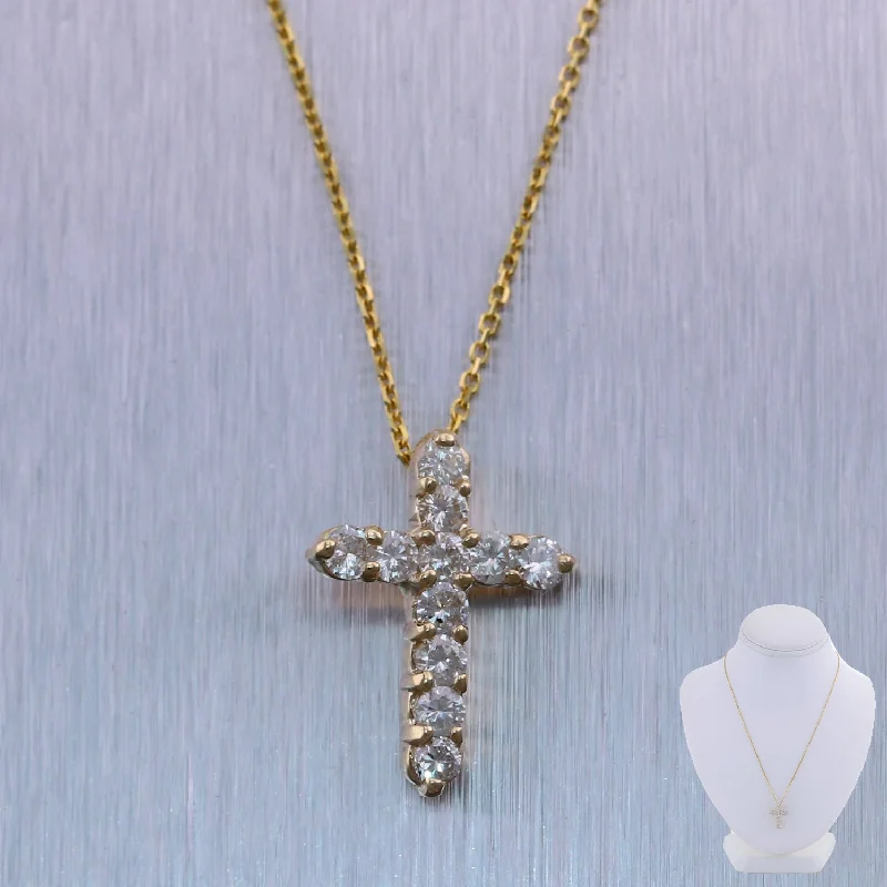 Ladies vintage gold necklace-Modern 14k Yellow Gold 0.83ctw Diamond Cross 19" Necklace