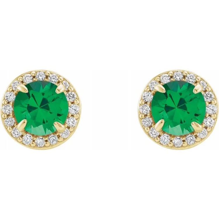 Ladies holiday earrings-14K Yellow 5 mm Natural Emerald & 1/8 CTW Natural Diamond Earrings