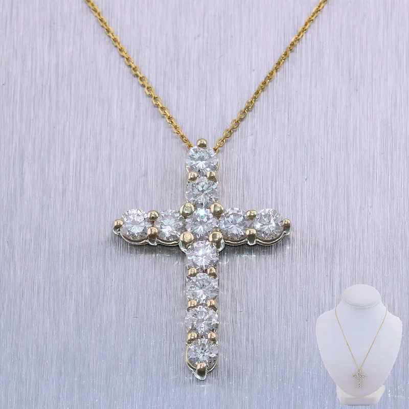 Ladies gold diamond necklace-Modern 14k Yellow Gold 3.12ctw Diamond Cross 20" Necklace