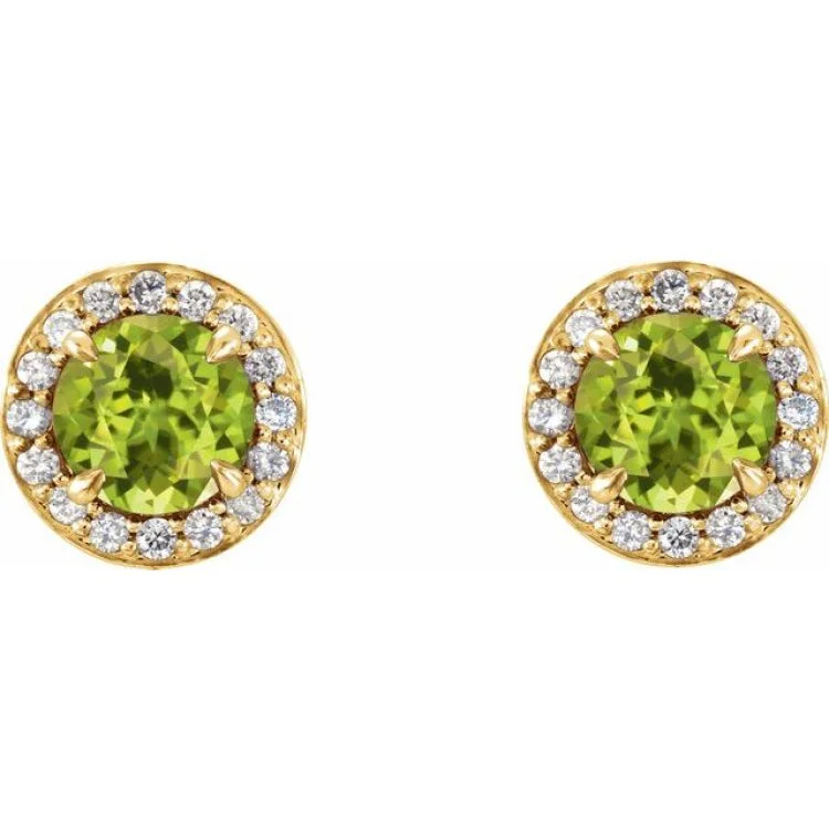 Ladies diamond earrings for women-14K Yellow 4.5 mm Natural Peridot & 1/6 CTW Natural Diamond Earrings