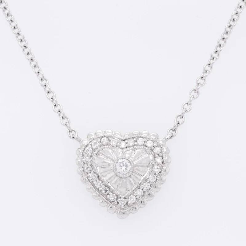 Ladies heart-shaped diamond necklace-14k White Gold Diamond Heart Pendant Necklace 0.30ctw G VS2 5.7 grams 17"