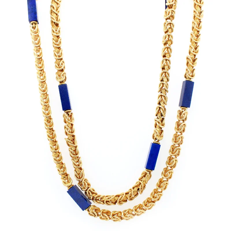 Ladies luxury diamond necklace-Tiffany & Co. West Germany Lapis Lazuli & 18k Gold Byzantine Chain Necklace 36"