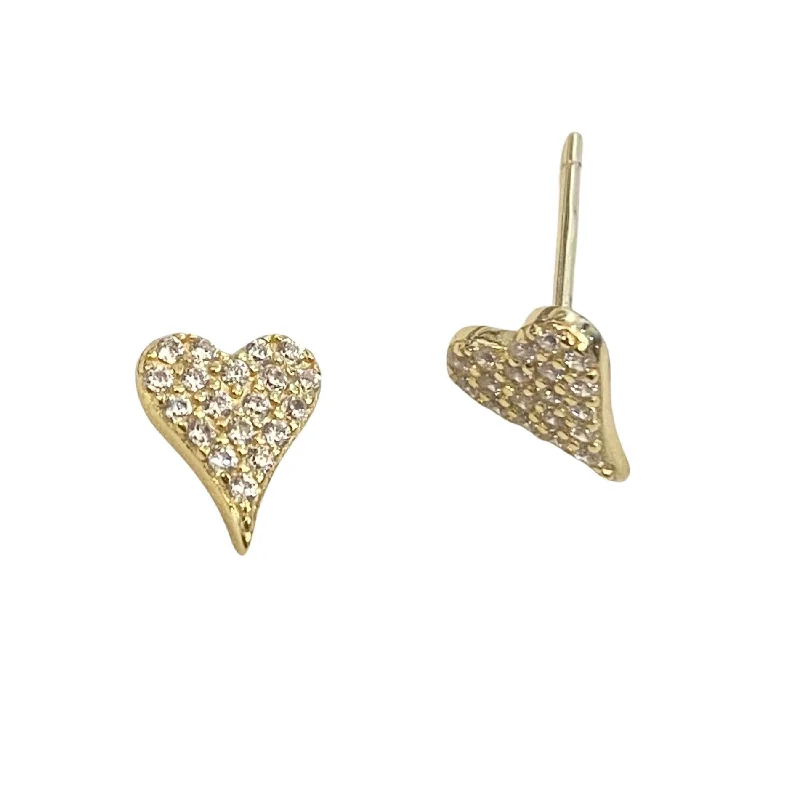 Ladies diamond earrings-Amore Love Pointed Heart Studs