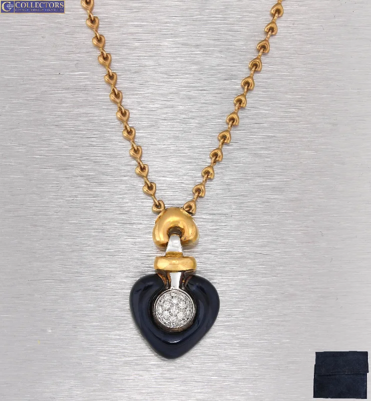 Ladies vintage gold necklace-La Nouvelle Bague 18K Yellow Gold Sterling 0.38ctw Diamond Heart Enamel Necklace