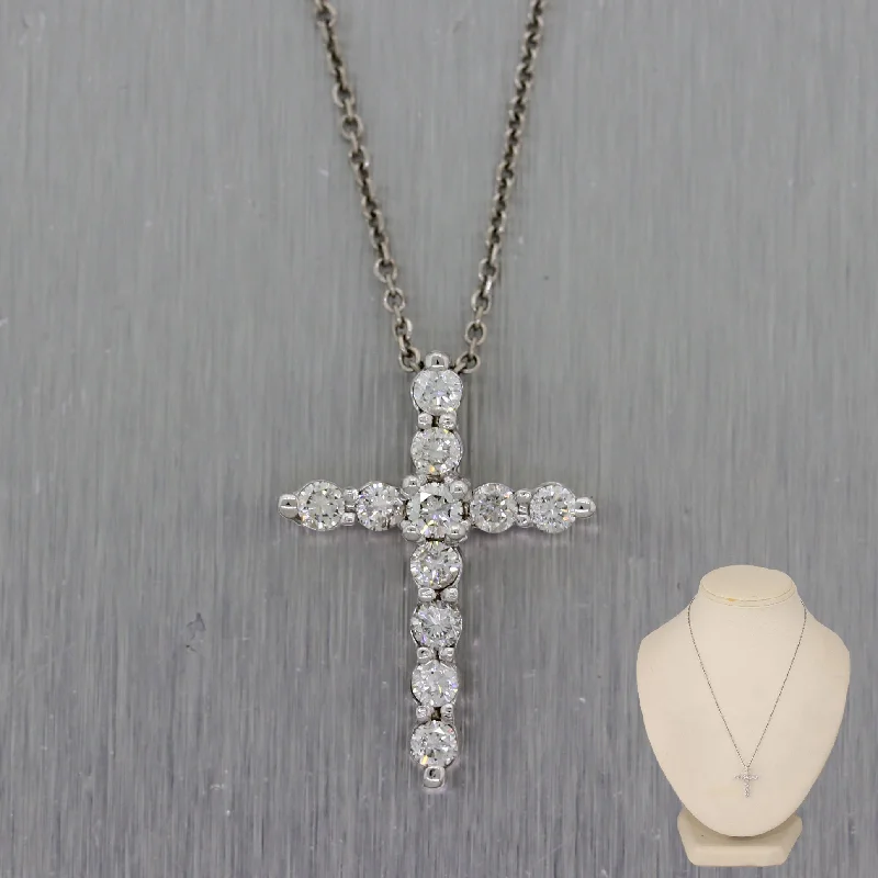 Ladies casual gold necklace-Modern 14k White Gold 0.60ctw Diamond Cross 16" Necklace