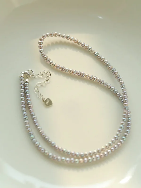 Ladies statement jewelry necklace-Silver Gray Mini Freshwater Pearl Necklace